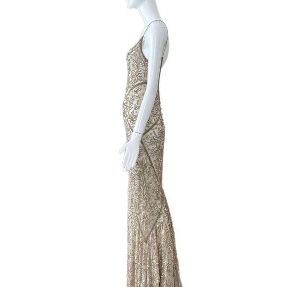 LES HABITUDES 90's couture silk hand beaded evening gown bridal wedding maxi - Picture 8 of 8